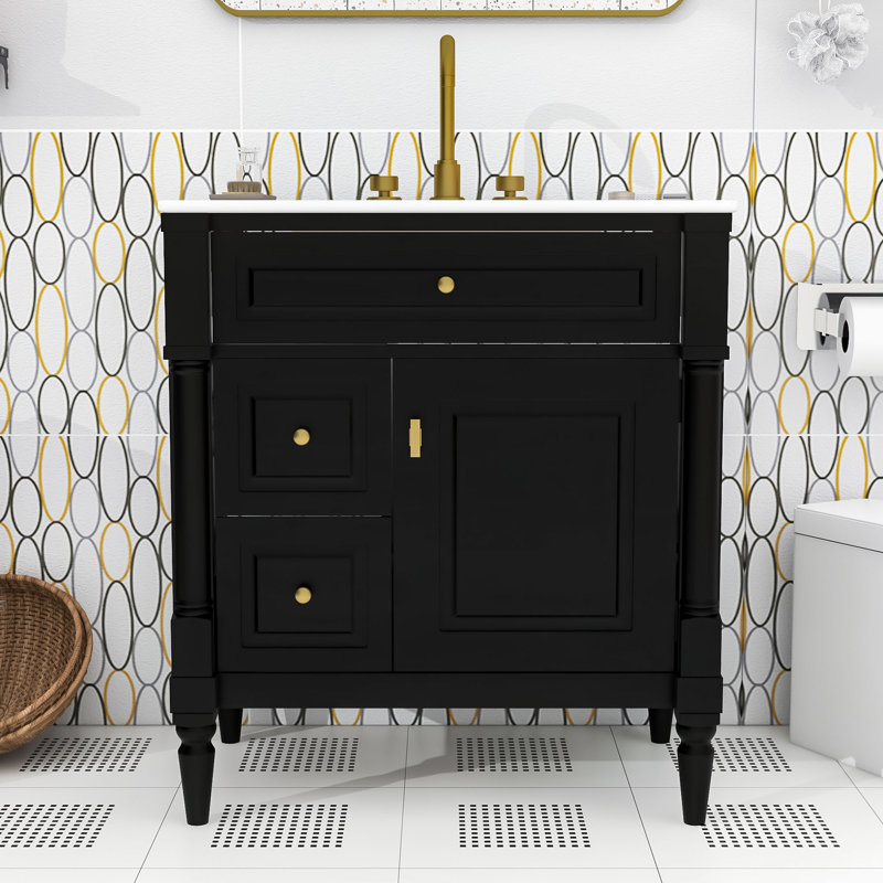 Meuble-lavabo moderne avec rangement et fabrication en bois, Noir