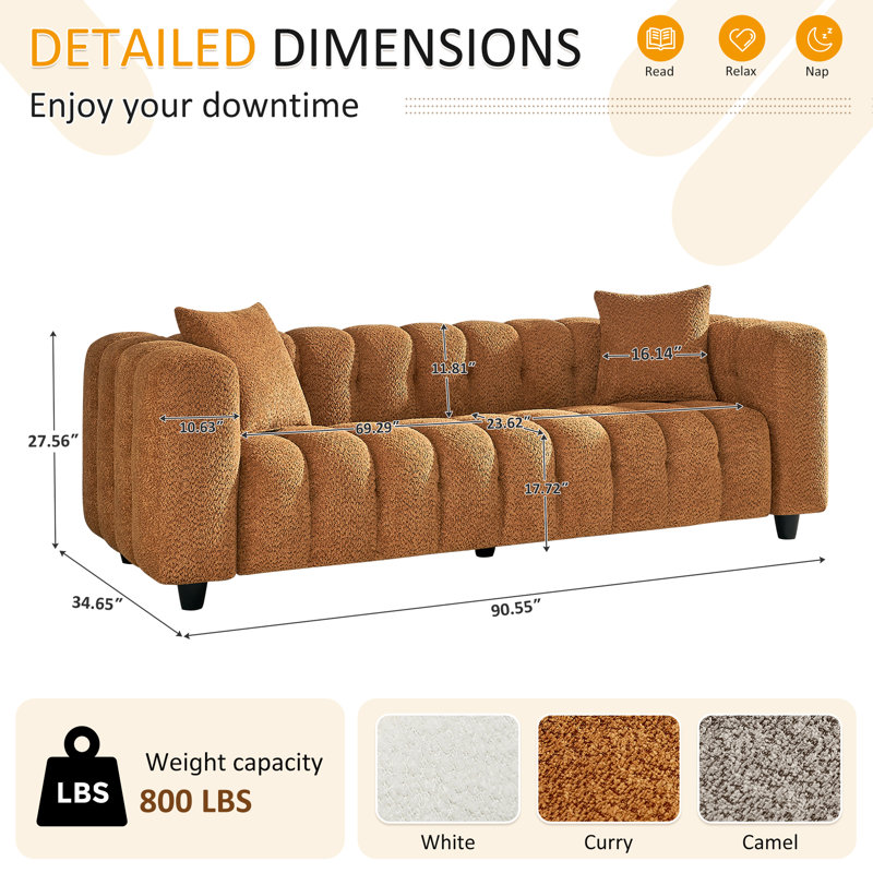 90.55'' Upholstered Sofa For Living Room, Curry