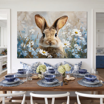 Art mural de lapin de Pâques GUTTATY, décoration murale de photos de lapin de Pâques au printemps, décoration murale de fleurs de lapin et de printemps, impressions de Pâques pour le salon, la chambre à coucher, la chambre d'enfant, la chambre de bébé prête à être suspendue 36 po x 48 po