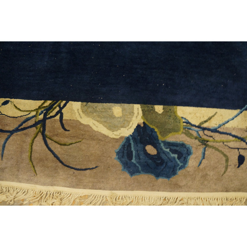 Antique Art Deco Large Room Size Wool Blue Rug