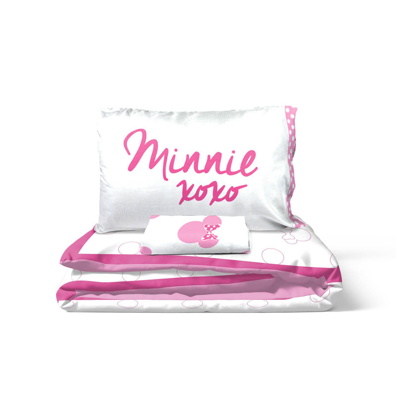 Disney Minnie Mouse 100% Cotton 3 piece Single Bedding Set - Includes Duvet Cover, Fitted Sheet & Pillowcase