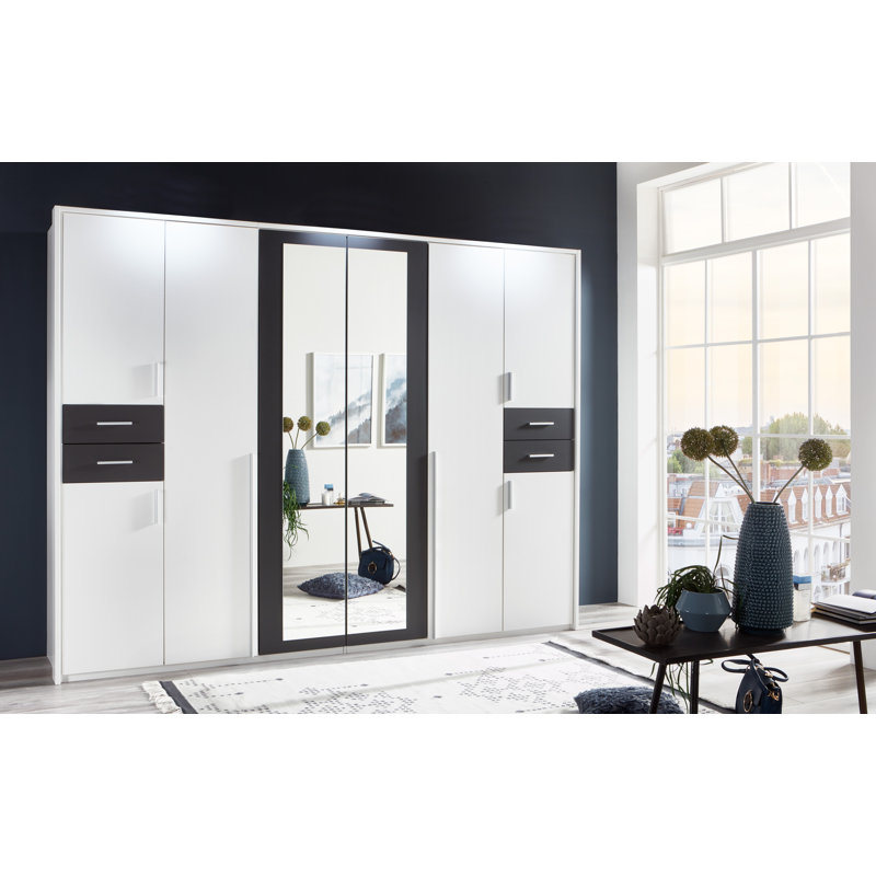Jaclynn Manufactured Wood Wardrobe, White/Graphite, 208cm H x 270cm W x 58cm D
