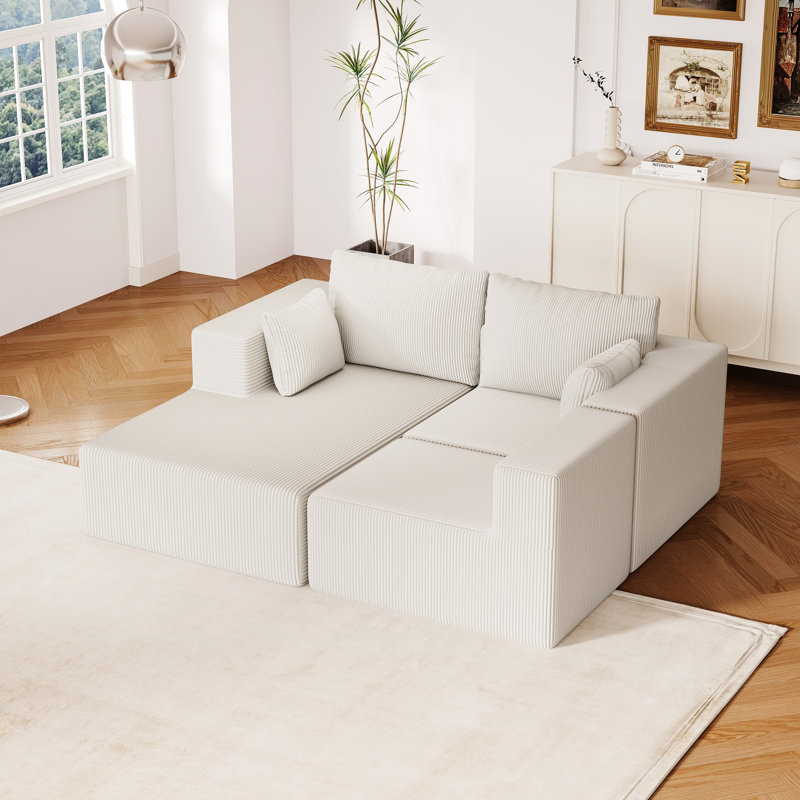 Siège modulaire en velours côtelé beige, forme de L avec méridienne pour le salon, masque en éponge à élasticité élevée, agencement librement combiné, canapé-lit en mousse d'une capacité de poids de 800 lb, chaise, Mark,