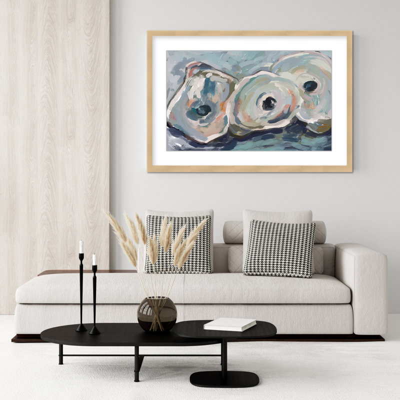 Coastal Retreat Pearlescent Elegance: Oyster Abstract, 16" H x 24" W x 1.125" D, Framed Matted Print, Beige