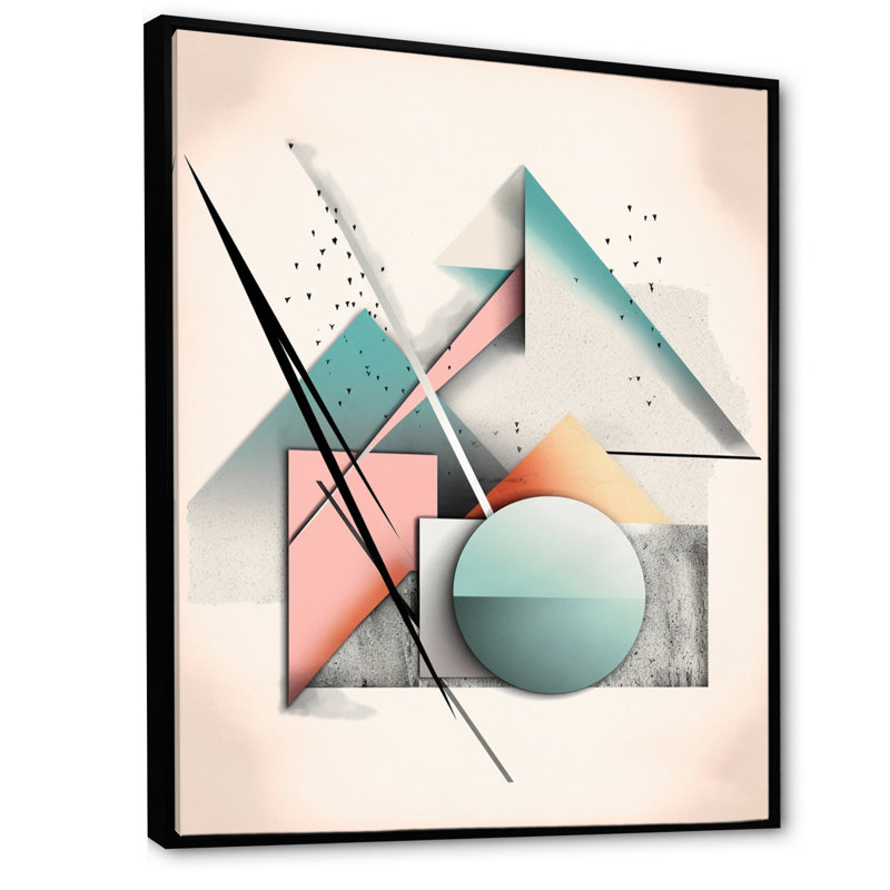 Mid Century Pastel Mountains III - impressions géométriques murales modernes, H 32 po x l 24 po x P 1 po, Cadre flottant noir