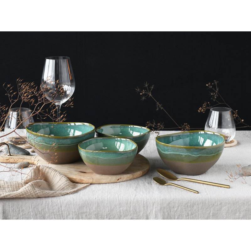 Basalt bowls collection, olive, 4-piece dinnerware set, bowl set made of stoneware