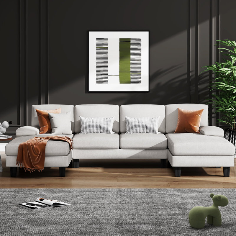 Ahupendra 3 - Piece Upholstered Sectional, White Chenille