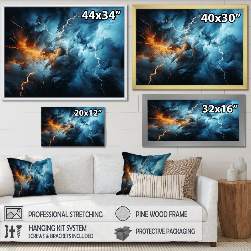 " Lightning Electric Symphony I ", Black Single Picture Framed, 16" H x 32" W x 1" D