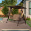 3-seat Large Porch Swing with Stand with Adjustable PVC Canopy and Cushions and Pillow Included, Beige-87500011