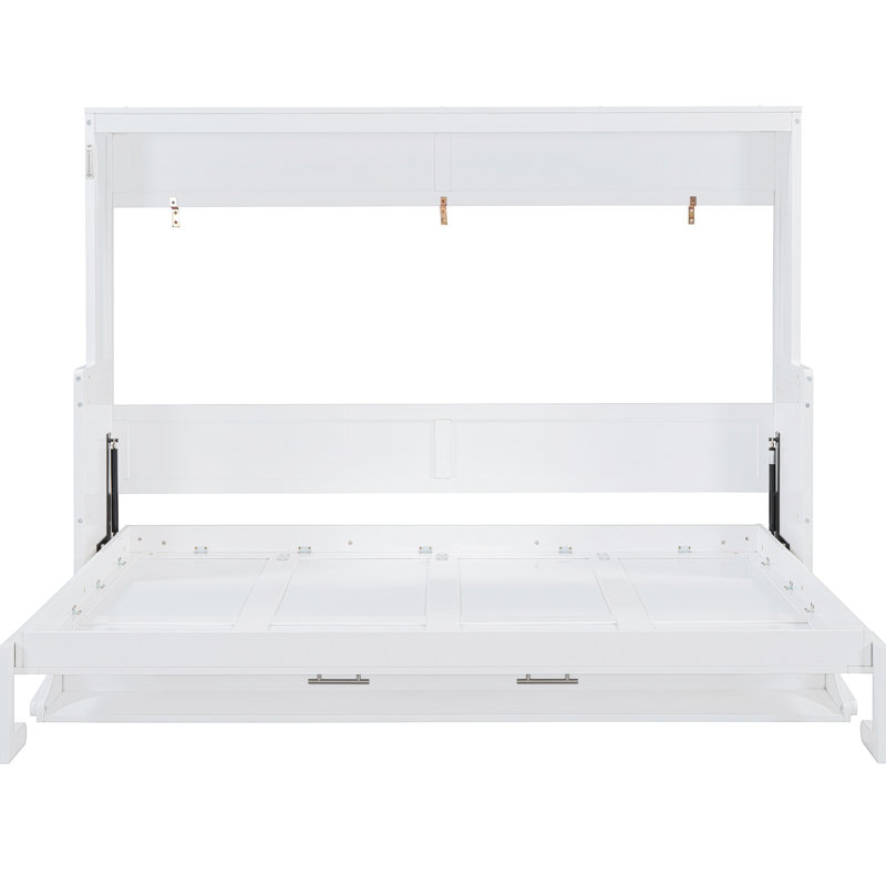 Queen Bed In White With Hydraulic Lift, Space Design For Compact Living, Frame 600 Lbs, Mattress Storage Keeps Room Tidy, Suitable Modern Styles, 10-Inch Recommended Size Desk, Multifunctional Areas,