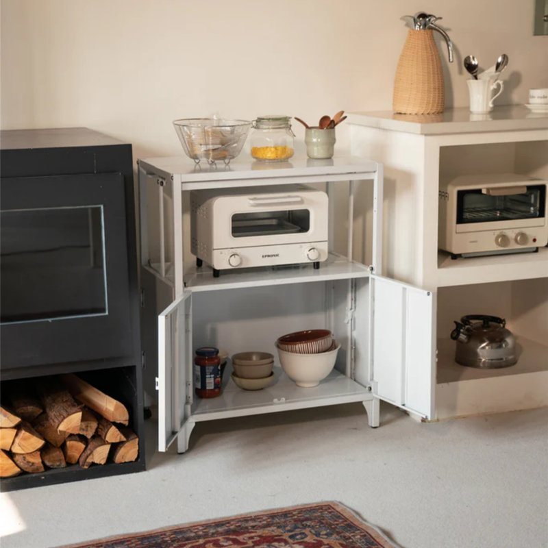 Armoire de rangement pliante en métal à roulettes, Blanc