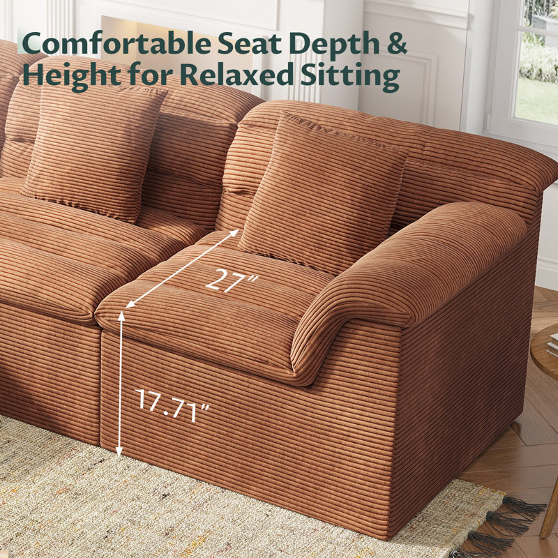 Canapé modulaire en nuage de 112 po avec repose-pieds profond Bonord, Caramel