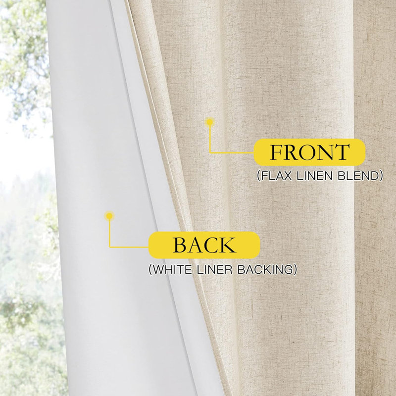  100% Blackout Curtains Linen Texture Thermal Insulated Noise Reducing Grommet Drapes for Bedroom & Living room, Beige
