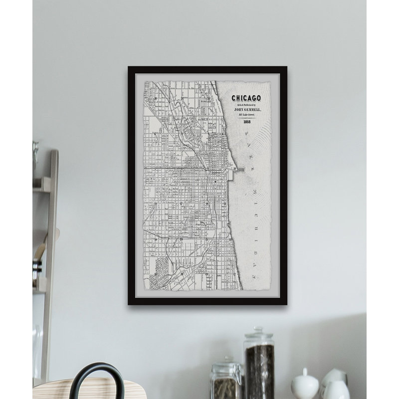 Carte de Chicago IV - impression encadrée, H 36 po x l 24 po x P 1,5 po