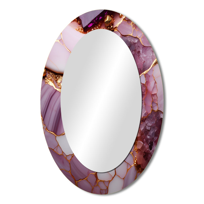 Décoration de miroir mural ovale en or rose et doré, H 36 po x l 24 po
