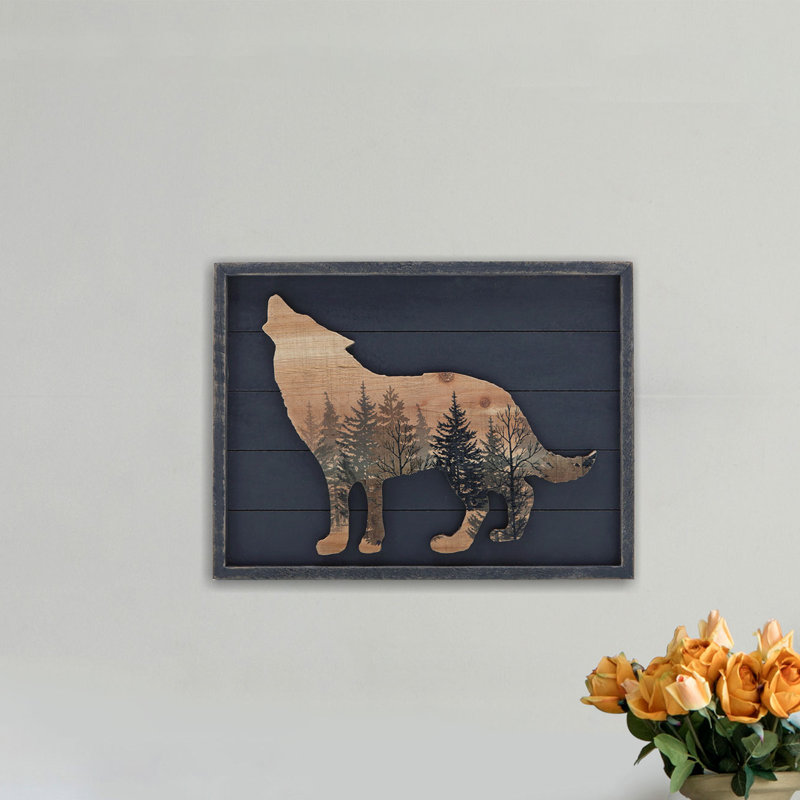 Décoration murale loup qui hurle dans les bois, H 11,81 po x l 15,75 po x P 0,81 po