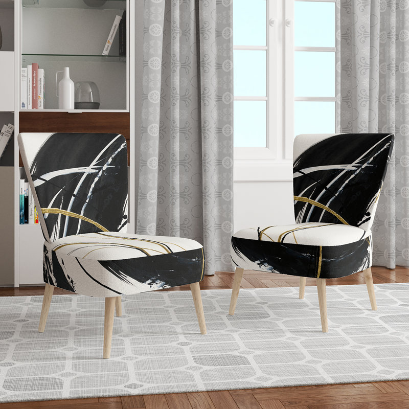 Upholstered Floral Side Chair - Modern floral Accent Chair, Abstract Black Polyester Blend 5
