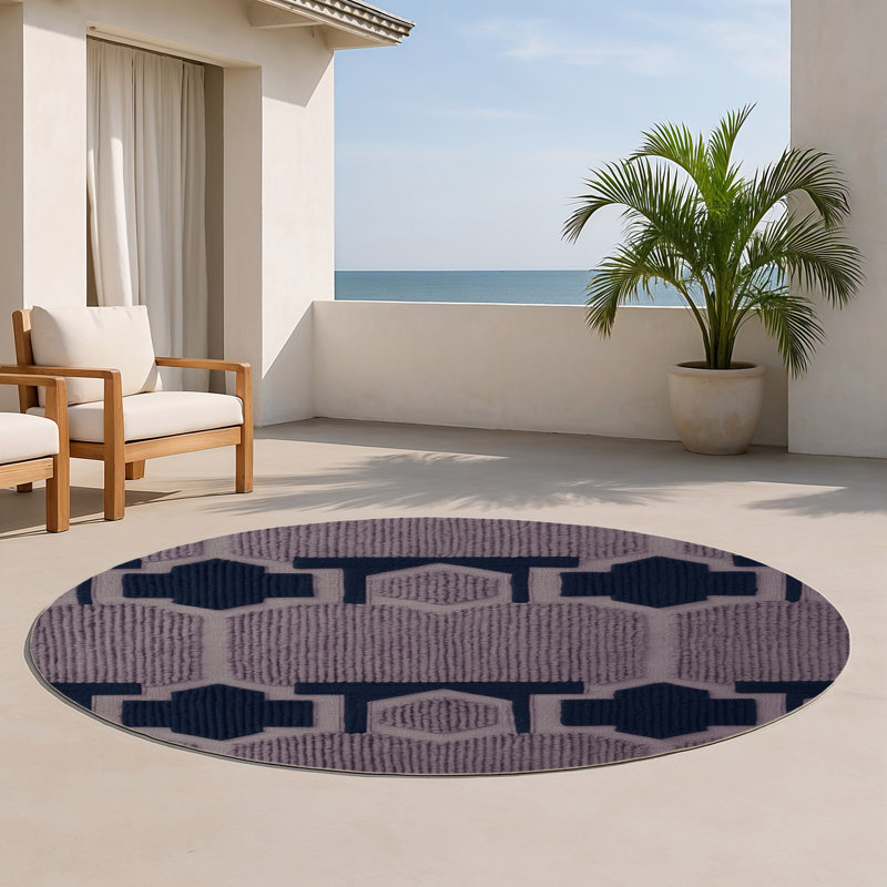 Tapis gris intérieur et extérieur Trellis, Rond 5 pi
