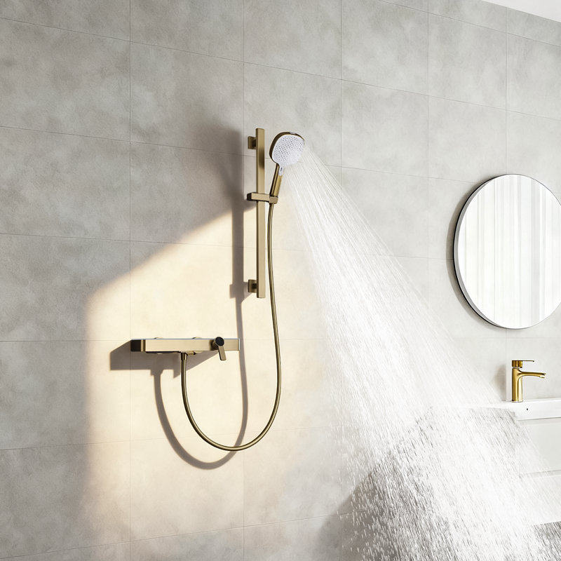 Ensemble de robinet de baignoire 2 boutons avec douchette carrée, Or brossé