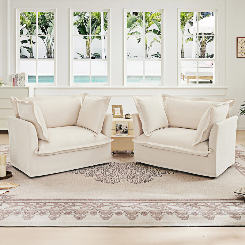 Ensemble de 2 chaises d'appoint Modern Armchairs, Chenille crème