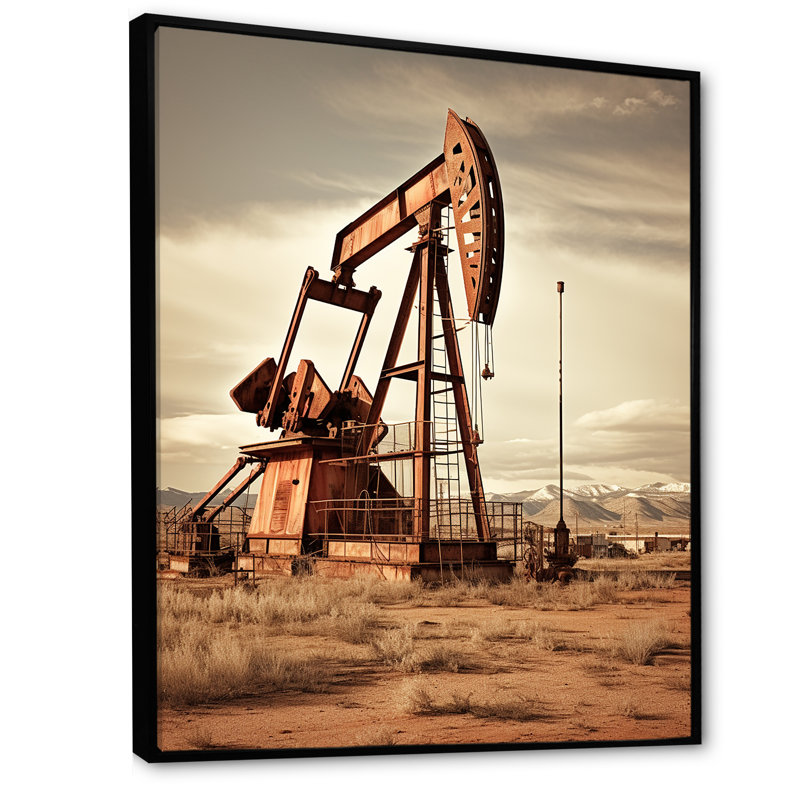 «Modern Sepia Drilling Rig Field», reproduction sur toile, H 40 po x l 30 po x P 1,5 po, Cadre flottant noir