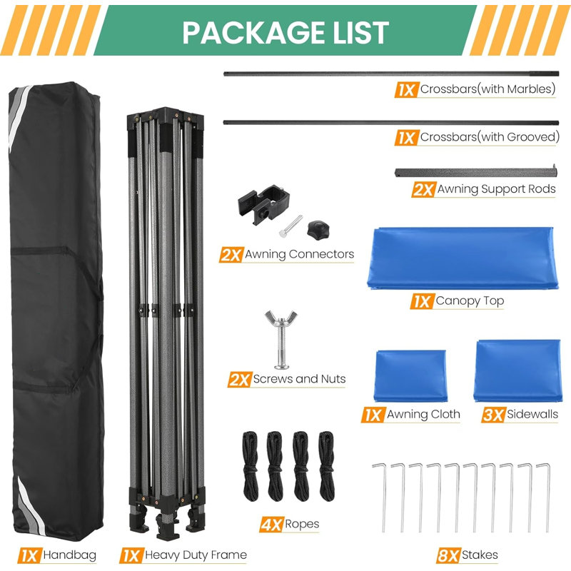 10x10 Pop Up Canopy with Sidewalls, Blue