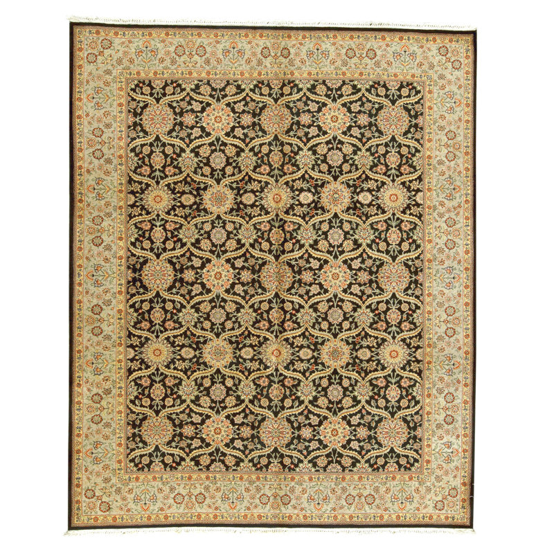 Tapis noir et gris noué à la main de haute qualité