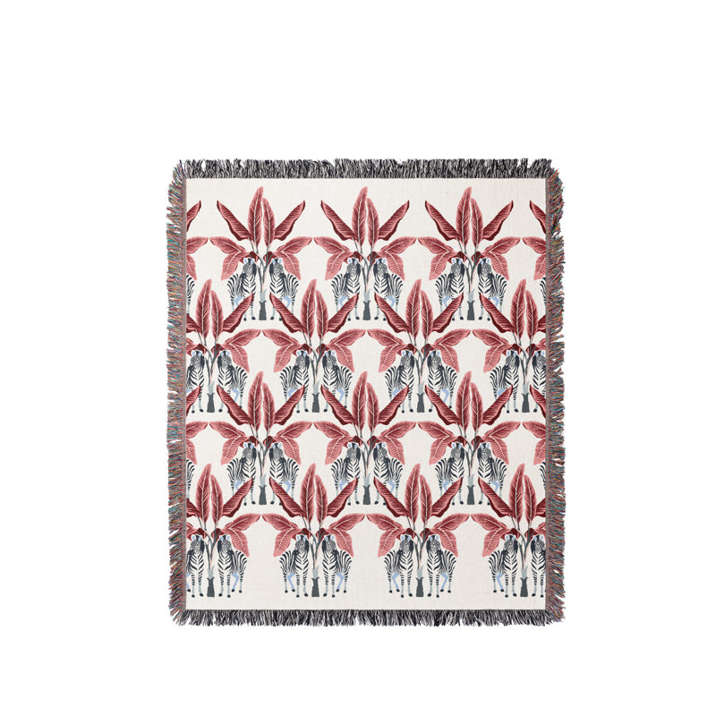 Xavier Zebra Cotton Blend Blanket Throw, Black/Pink/Off White, 60" L x 50" W