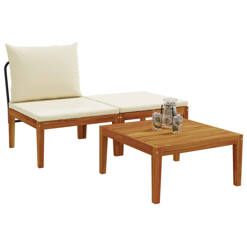  Ensemble de salon de jardin 3 pièces avec coussins en bois d'acacia massif et corde