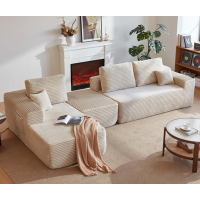 Canapé d'angle Cloud 104' avec méridienne en U, canapé modulaire moderne avec assise profonde, canapés rembourrés pour salon et chambre, aucun assemblage requis (tissu duveteux).