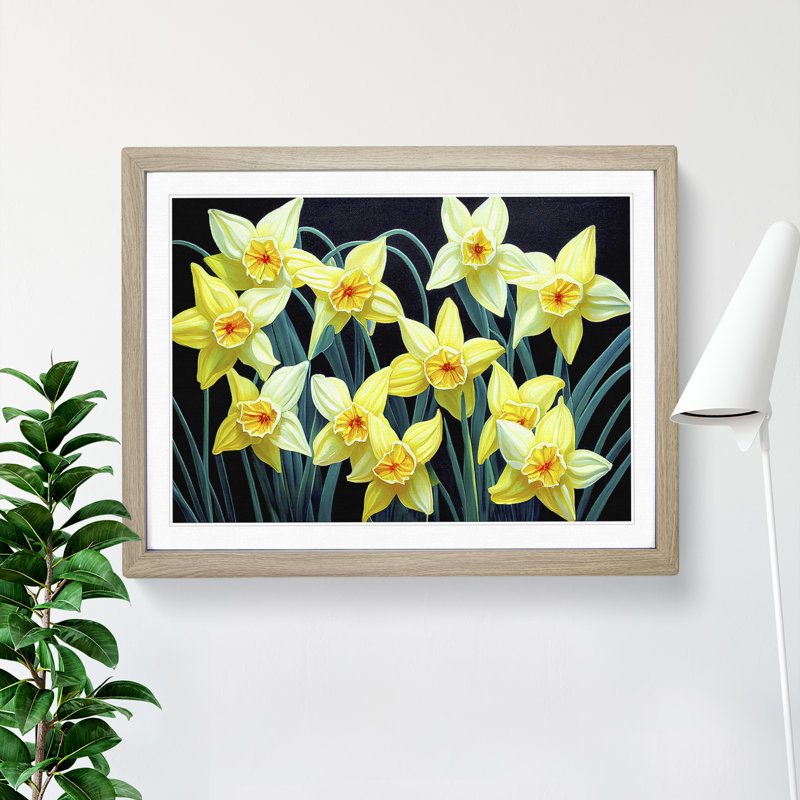 XH1022-644X Angelical Daffodil Flowers - Single Picture Frame Painting, Oak, 25cm H x 34cm W x 2cm D