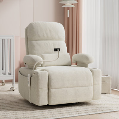 38.2" Power Swivel Nursery Glider With HugAssist Armrest,  Usb Charge & Baby-Safe (BPA-Free)