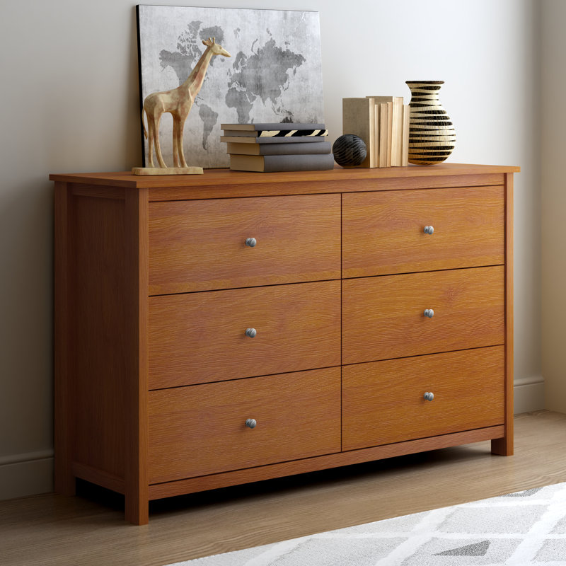 Isenbert 6 Drawer 47.2" W Standard Dresser, Amber Walnut
