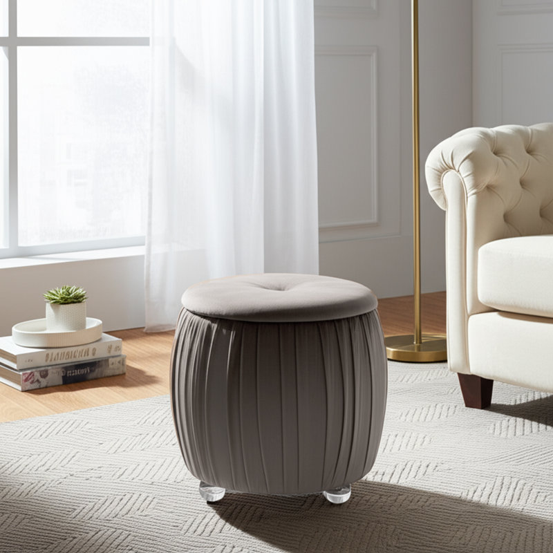 Sagebrook Home 19" Newry Black Velvet Storage Stool, Taupe
