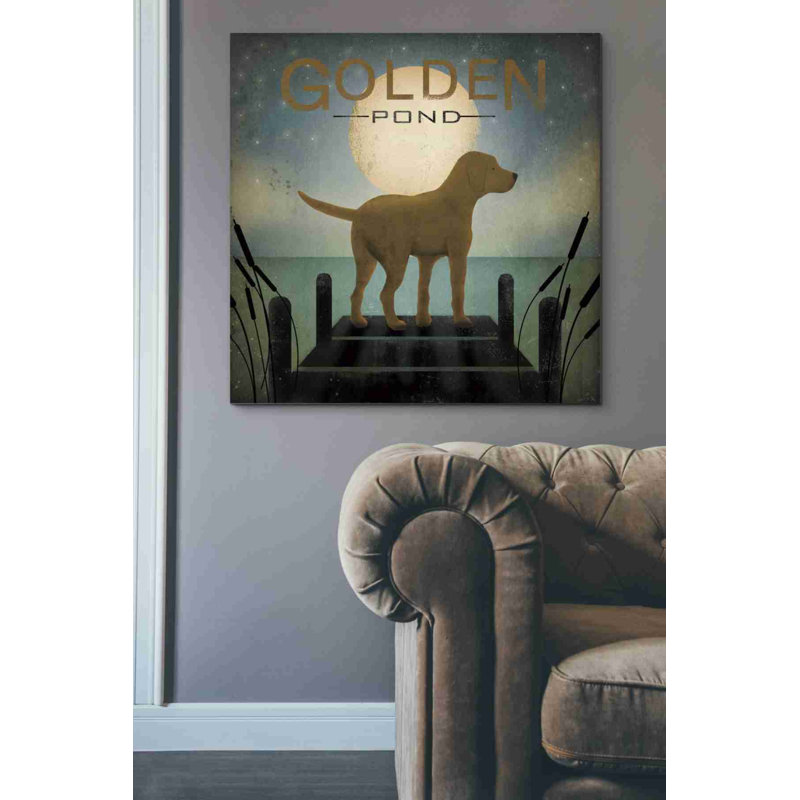 «Moonrise Yellow Dog - Golden Pond» par Ryan Fowler, art mural sur toile, H 37 po x l 37 po x P 1,5 po