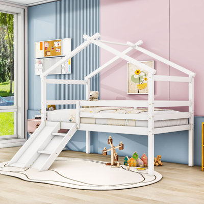 Twin Wooden Low Loft Bed With Slide And Ladder by Harper Orchard