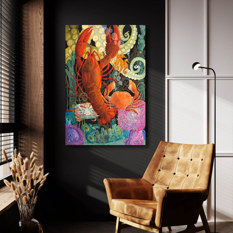 Art mural en verre Rosecliff Heights «Lobster Dance» par David Galchutt, H 36 po x l 24 po x P 0,2 po