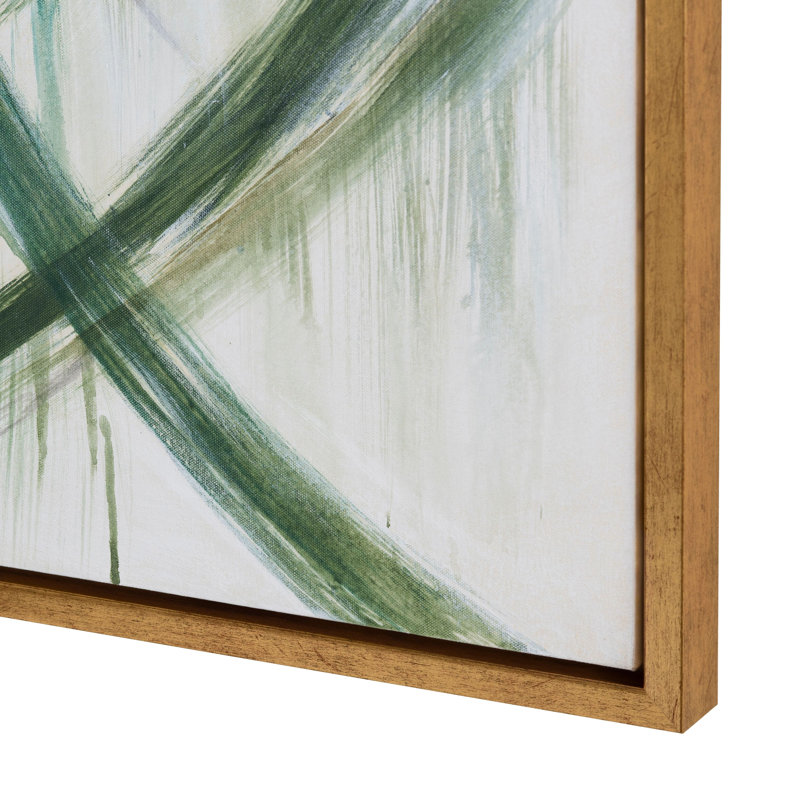 Large Green Abstract Canvas Painting with Gold Frame