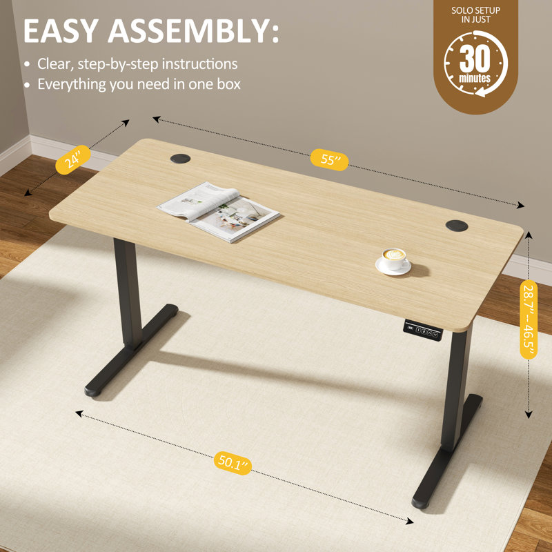 Bureau debout réglable électrique Oishee, H 46,5 po x l 55 po x P 24 po, Jaune / Blanc