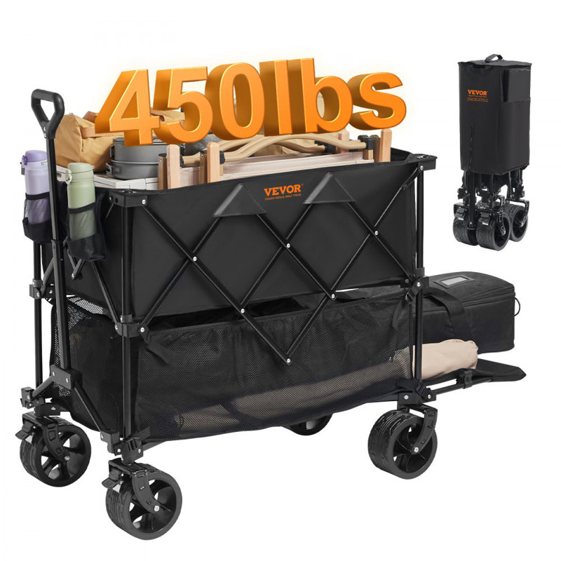 Foldable Double Decker Wagon, 400L Collapsible Wagon Cart with All-Terrain