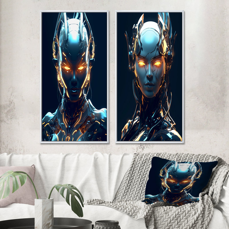 " Robotic Opponent " 2 - Pieces, White Framed, 32" H x 32" W