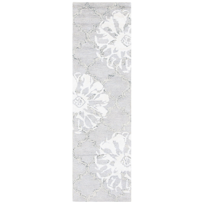 Aholla Hand Tufted Wool/Viscose Floral Rug in Silver, Runner 2'3" x 8'