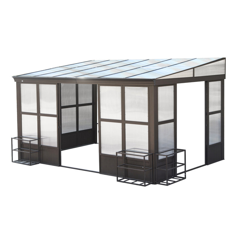 10x12ft Outdoor , Wall Mounted Solarium With Detachable Windows, Aluminum Build, 2 Lockable Sliding Doors For Garden Patio Deck