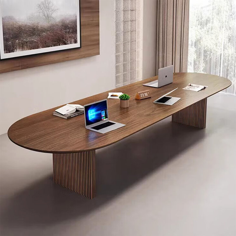 Table de conférence ronde ovale en pin, 29.53" H x 98.43" L x 37.4" W