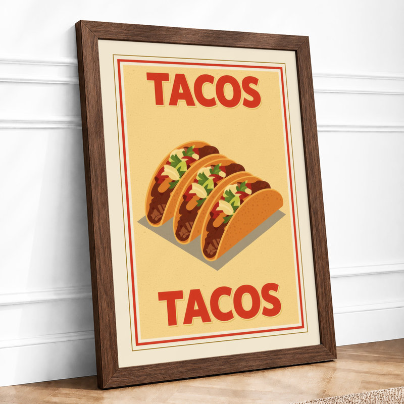 Tacos in Bold Retro - Framed Print, A4 - 29.7 x 21.0 cm, Walnut
