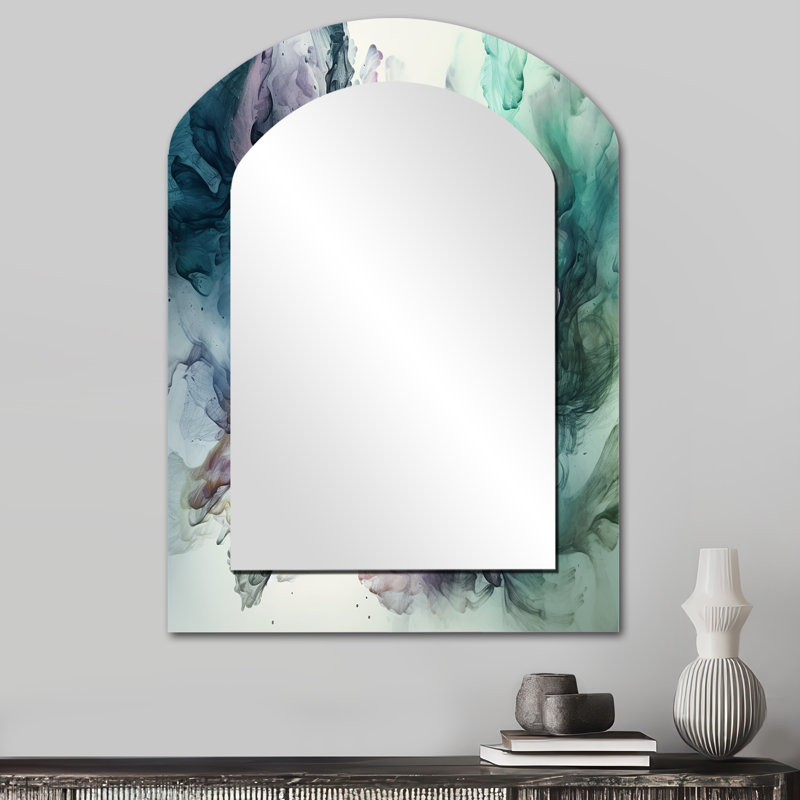 Vert mauve marbré symphonie - grand miroir arqué en marbre, miroir mural décoratif asymétrique moderne, impression d'art en métal