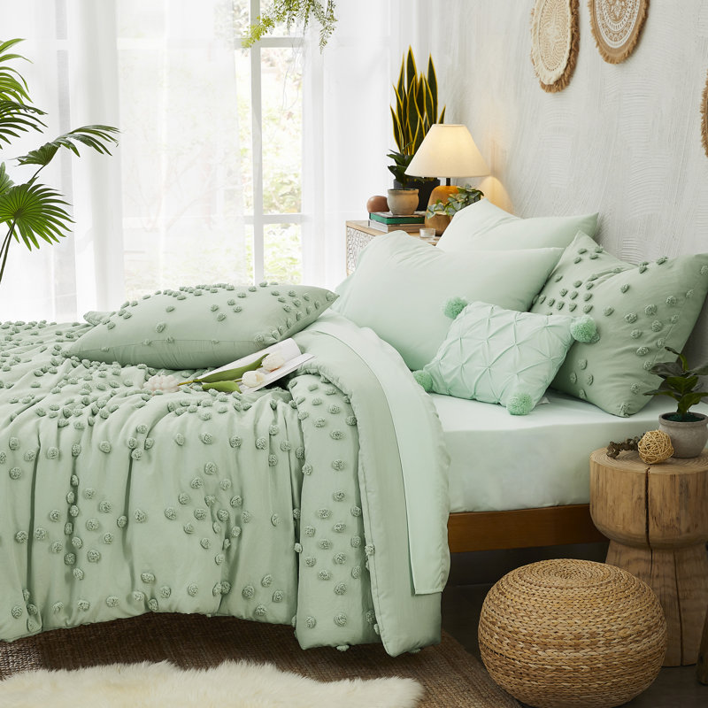 Ensemble d'édredon pour lit simple 5 pièces Geniospin Sage Green, Points verts sauge 2
