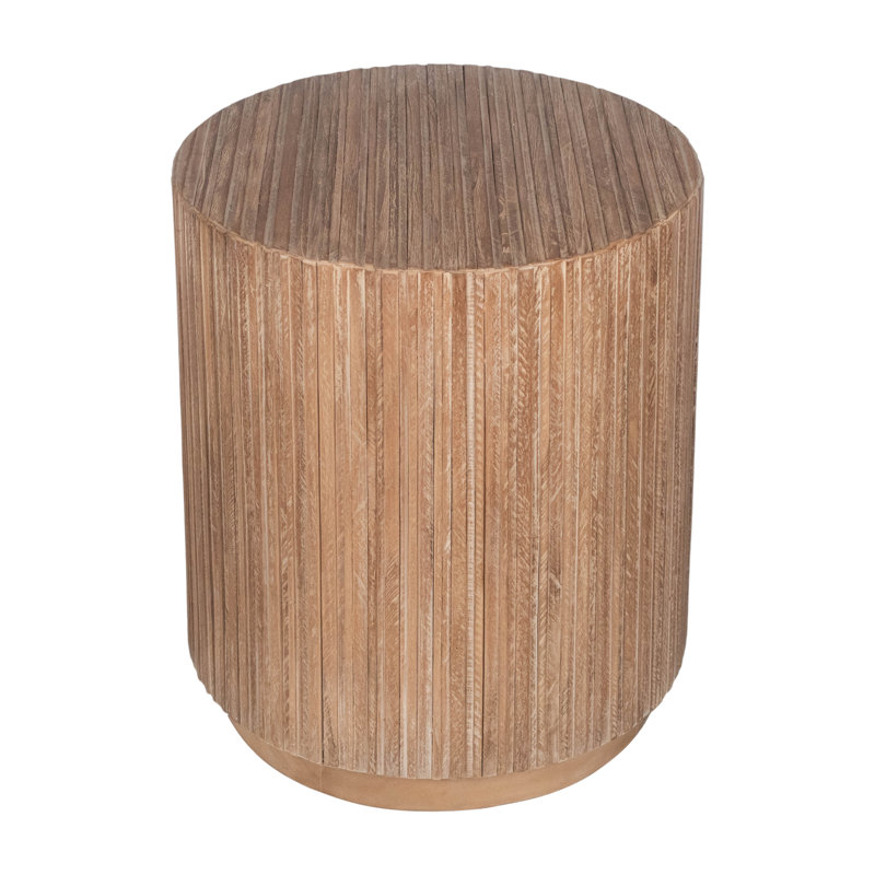 Karle Solid Wood Drum End Table, Brown