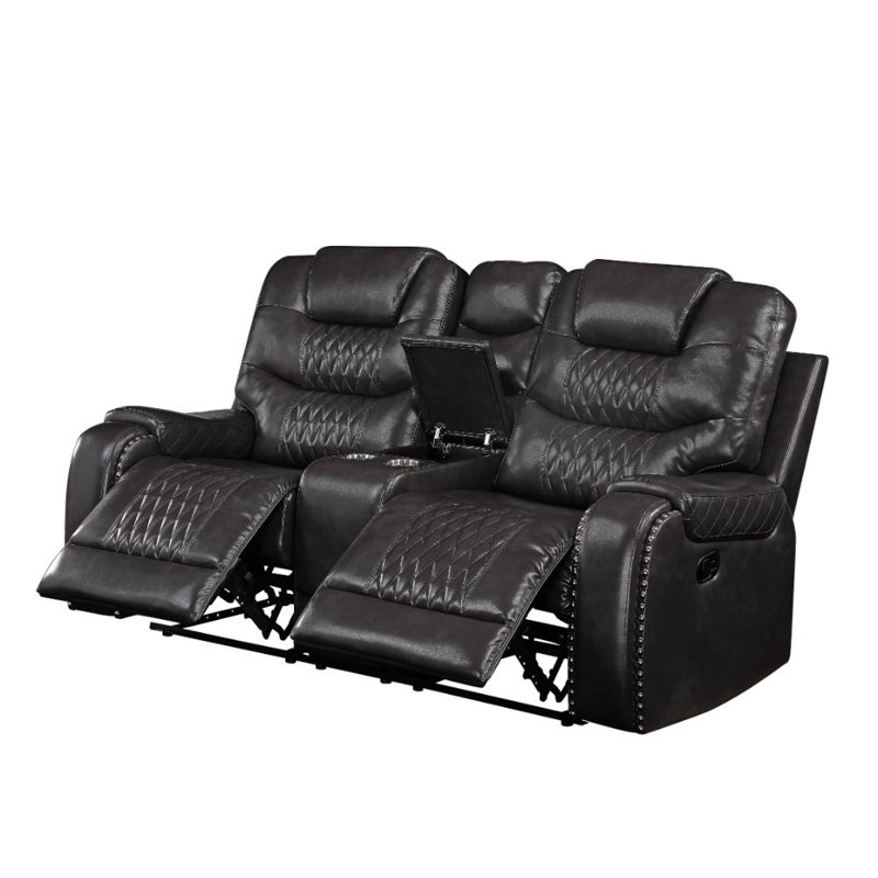 Causeuse inclinable en cuir PU avec console Leroy, Magnétite