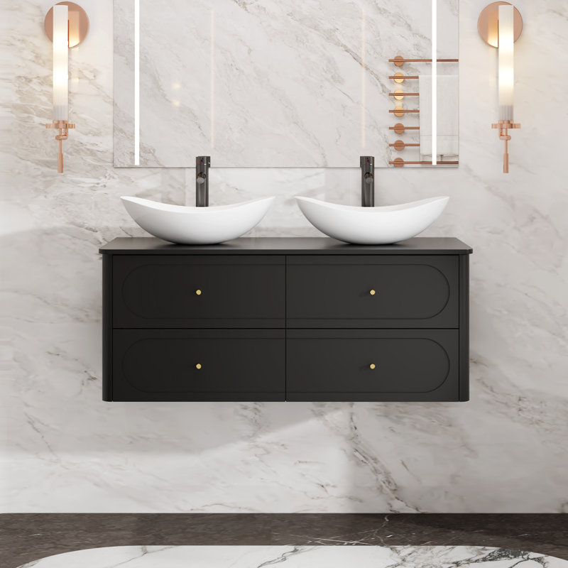 Meuble-lavabo mural de 48 pouces avec lavabo et robinetterie, Beige